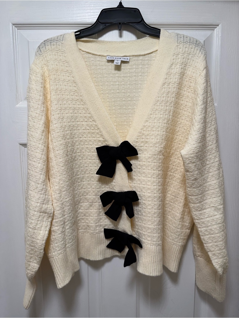 And Now This Cream V‑Neck Bow Accent Cardigan
